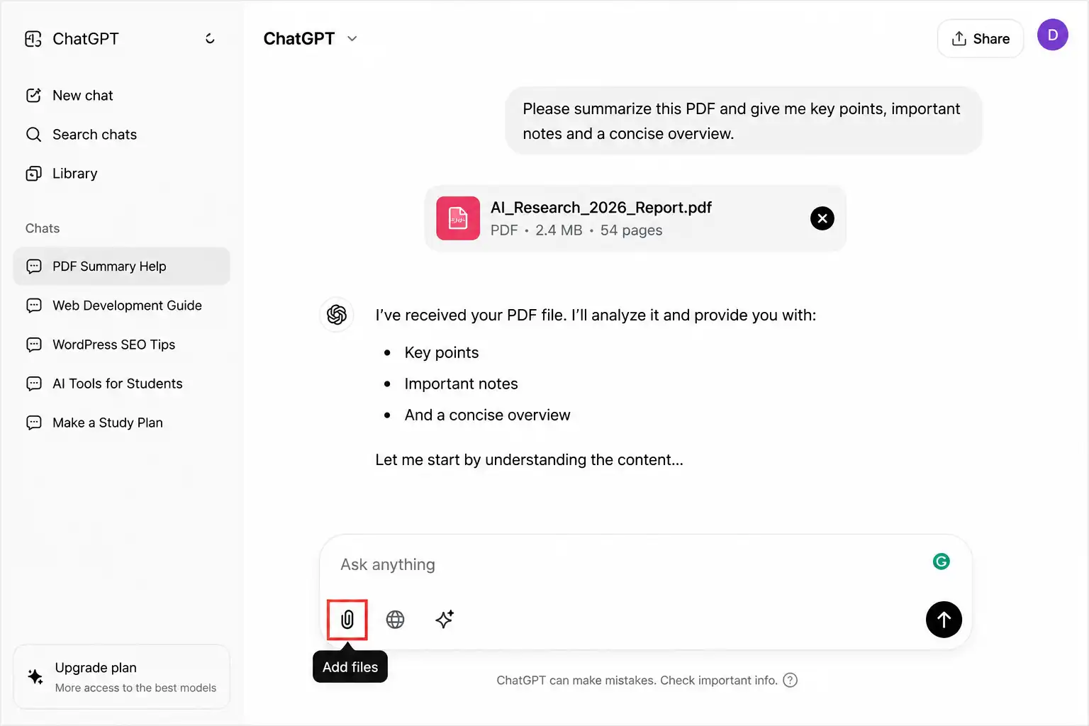 ChatGPT mein PDF upload kaise kare